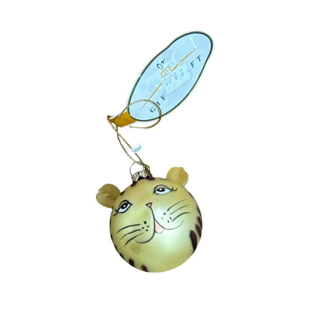 Vintage‎ Giftcraft Glass Cat Ornament Tiger Kitty Yellow Striped Holiday 647724